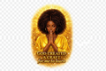 Woman in a yellow outfit with a gold halo, praying, and text 'God Created a Craft for me to Learn' on a white background.